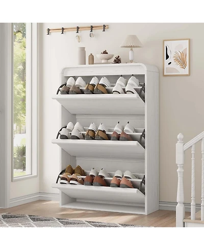 gaomon Shoe Cabinet with 3 Flip Drawers, Wooden Shoe Cabinet with Adjustable Shelf, Shoe Storage for Entryway, Hidden Shoe Cabinet for Living Room