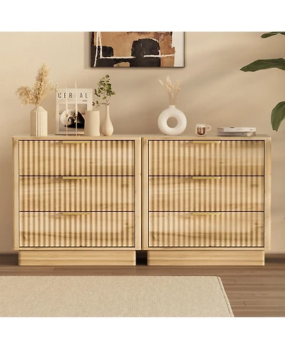 gaomon Fluted Nightstand set of 2, Wood Nightstand with 3 Drawers Storage Bedside Table Large Fluted Bed Side End Table, Modern Nightstand for Bedroom