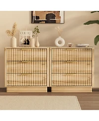 gaomon Fluted Nightstand set of 2, Wood Nightstand with 3 Drawers Storage Bedside Table Large Fluted Bed Side End Table, Modern Nightstand for Bedroom