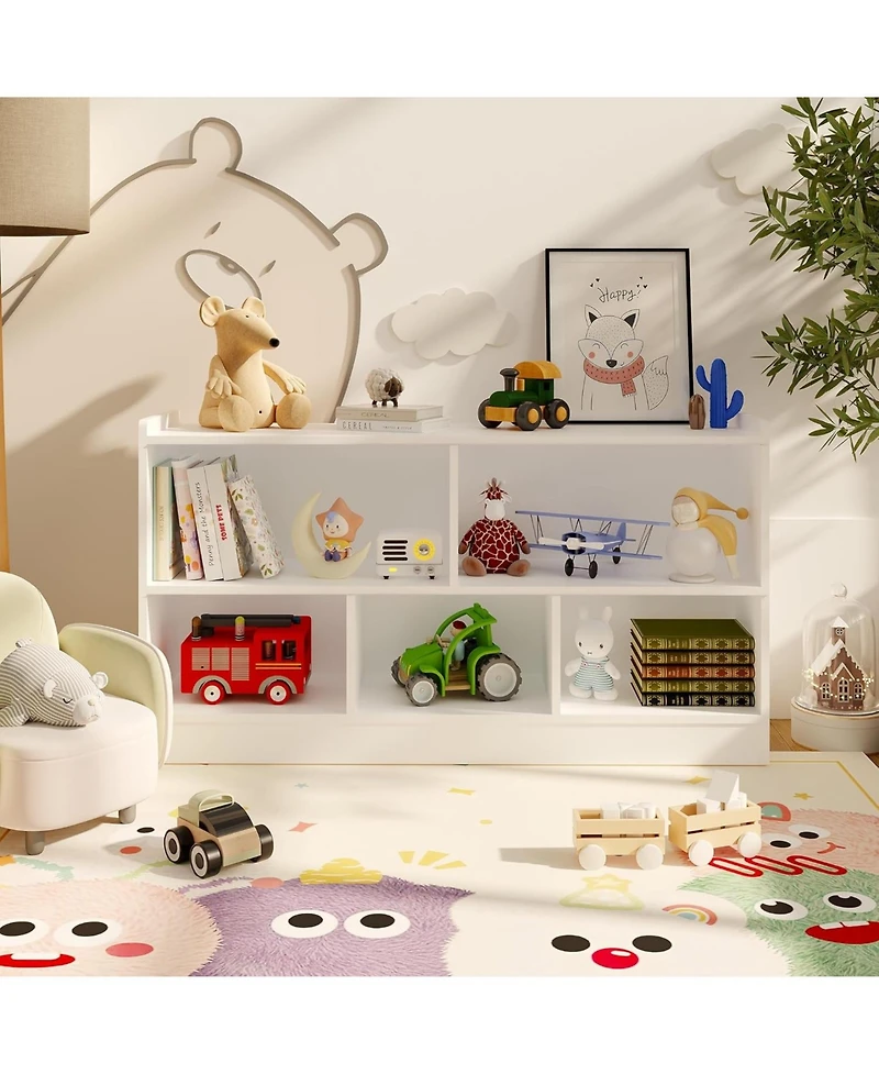gaomon 5-Section 2-Tier Toy Storage Organizer, Wooden Bookshelf for Playroom Nursery Classroom
