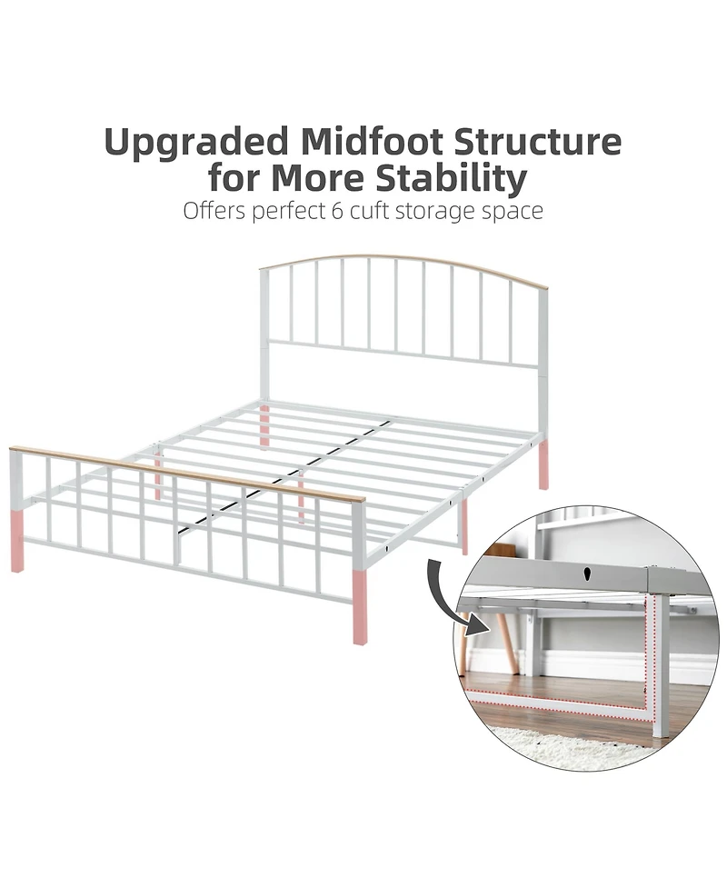 homfan Metal Platform Bed Frame, Four Wheeled Wooden Drawers, Headboard and Footboard, Steel Slat Support, Noise-Free, No Box Spring Required