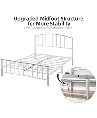 homfan Metal Platform Bed Frame, Four Wheeled Wooden Drawers, Headboard and Footboard, Steel Slat Support, Noise-Free, No Box Spring Required