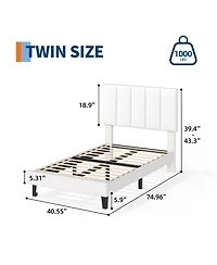 homfan 2 Set of Twin Size Velvet Upholstered Platform Bed Frame with Adjustable Tufted Headboard, No Box Spring Needed