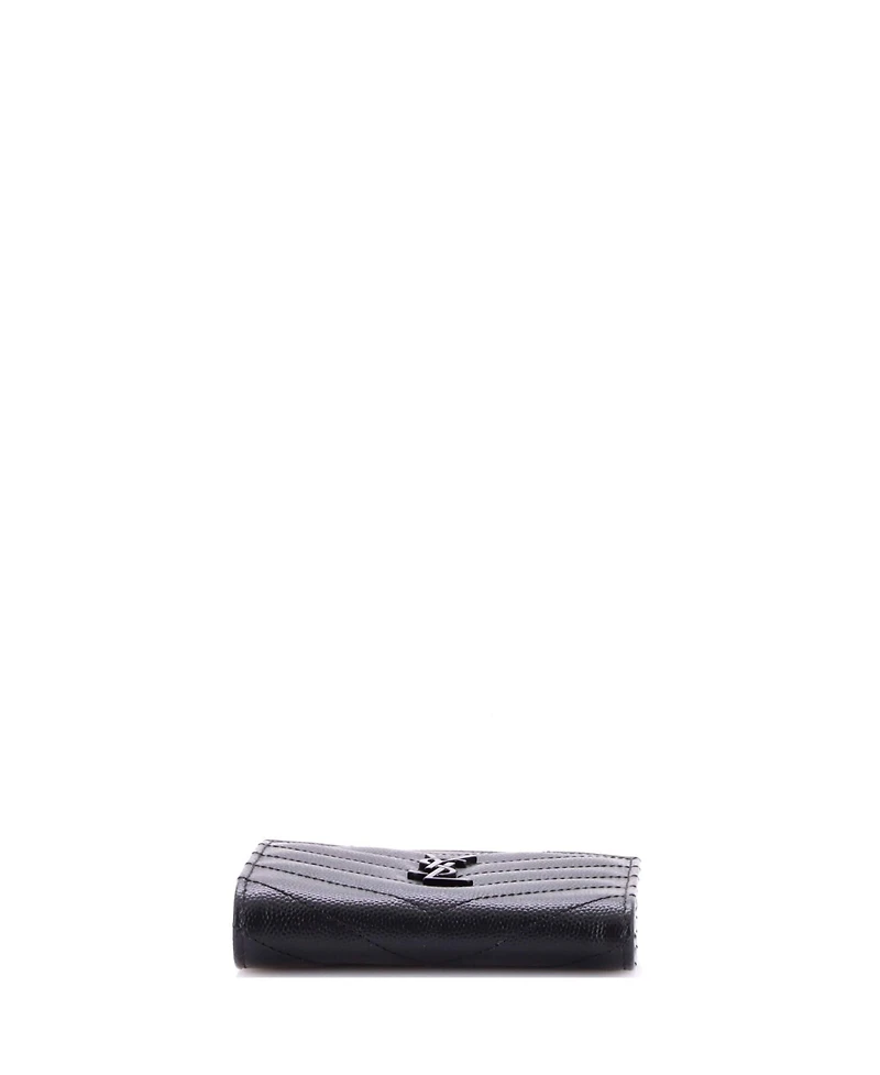 Pre-Owned Saint Laurent Classic Monogram Zipped Card Case Matelasse Chevron Leather