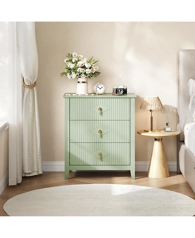 homfan Fluted 3-Drawer Nightstand Dresser with Metal Handles, 27.5" Wide Storage End Table for Bedroom, Living Room, Hallway