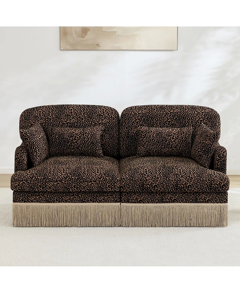 Streamdale Furniture Comfy Chenille Leopard Loveseat Sofa with Tassels