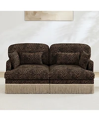 Streamdale Furniture Comfy Chenille Leopard Loveseat Sofa with Tassels