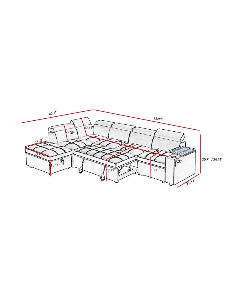 Streamdale Furniture Fabric Sectional Sofa with Storage Ottoman