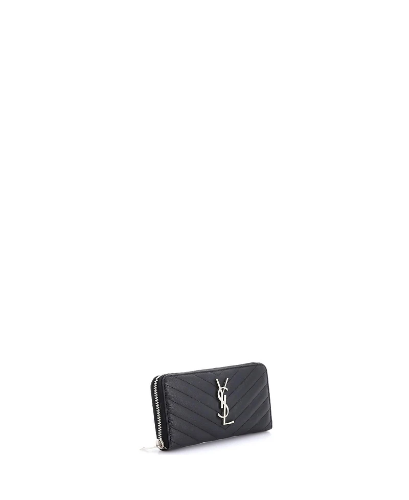 Pre-Owned Saint Laurent Classic Monogram Zip Around Wallet Matelasse Chevron Leather