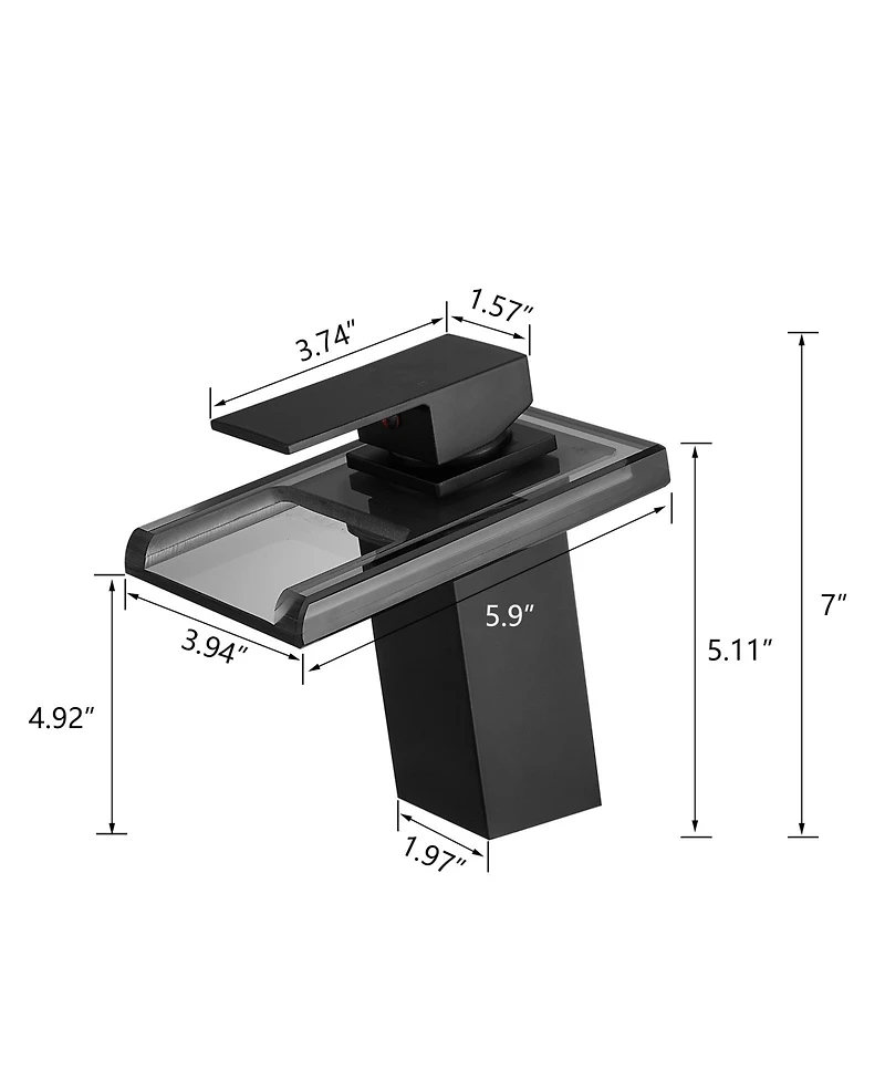 Phying Bathroom Sink Faucet Led Light 3 Colors Changing Waterfall Glass Spout Hot Cold Water Mixer Single Handle One Hole Deck Mounted Bathroom Faucet