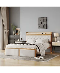 homfan Platform Bed Frame for Kids with Headboard, 2 Storage Drawers, Led Lighting, Usb Ports and Power Outlets, Silent, No Box Spring Needed