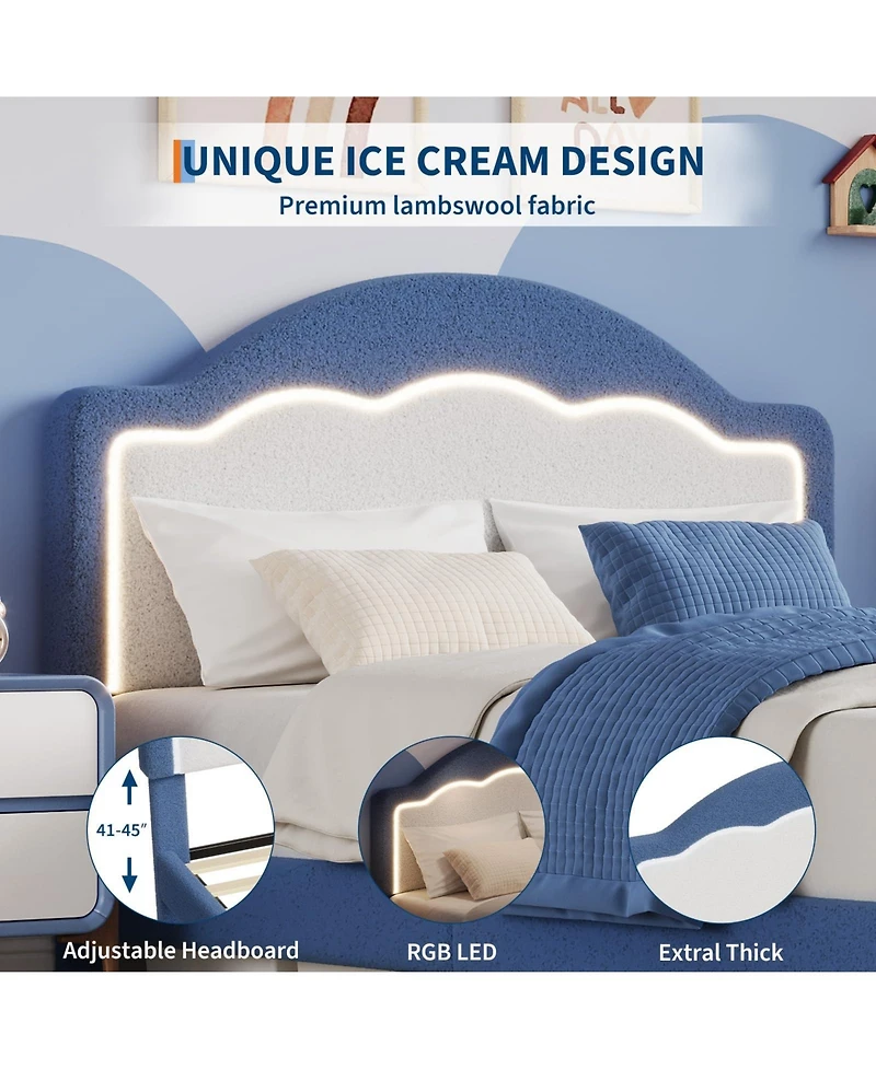homfan Led Headboard Bed Frame with Soft Sherpa Upholstery, Staple Slat Support, Modern Boucle Styling, No Box Spring Required, Easy Assembly