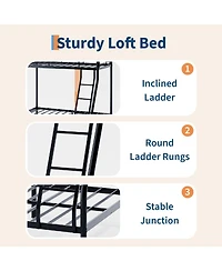homfan Heavy Duty Space-Saving Metal Bunk Bed, Smooth Rounded Edges, Secure Ladder and Guardrail, Ideas for Dorms Small Bedrooms