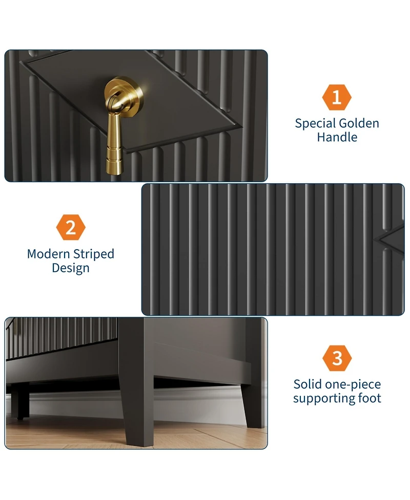 homfan Extra-Wide 6-Drawer Fluted Dresser Chest with Metal Handles, Lacquered Finish Storage Tv Stand for Bedroom, Living Room, Hallway