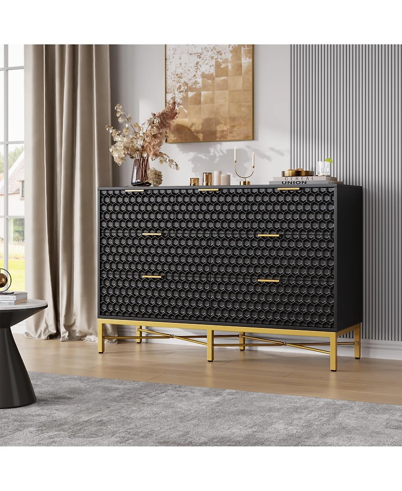 homfan 7 Drawer Dresser for Bedroom, 47in Simply Modern Chest of Drawers for Closet with Wide Top, Entertainment Center, Media Console Table