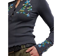 Free People Women's Embroidered Crewneck Top