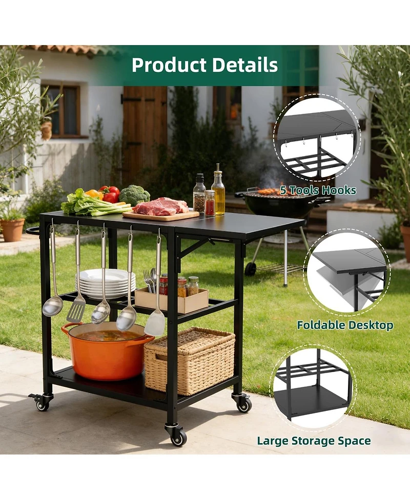 Streamdale Furniture Heavy Duty Metal Grill Cart for Large Big Egg with Storage and Wheels
