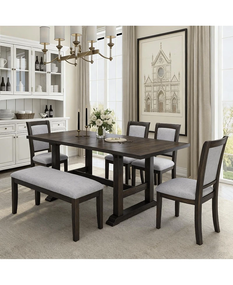 Streamdale Furniture 6-Piece Extendable Dining Table Set with Bench and Chairs
