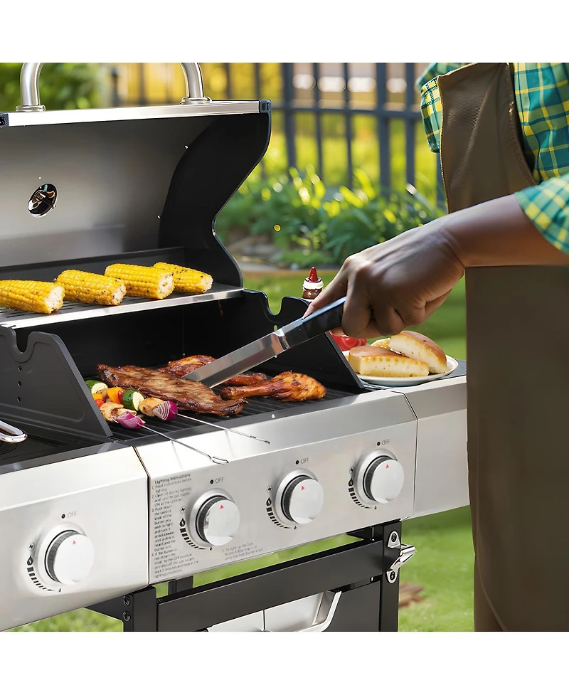 Streamdale Furniture 3-Burner Stainless Steel Propane Gas Grill with Side Burner