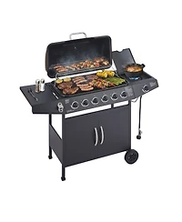 Streamdale Furniture 6-Burner Propane Gas Bbq Grill with Side Burner and Stainless Steel Finish