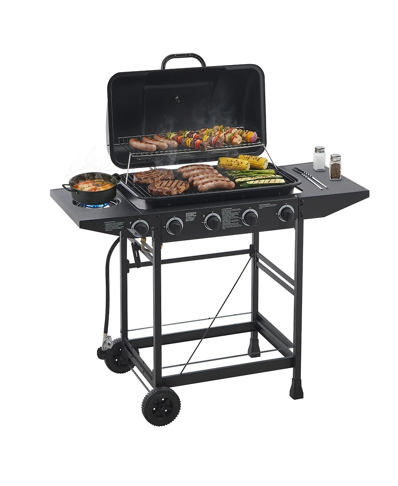 Streamdale Furniture 4-Burner Propane Gas Bbq Grill with Side Burner and Stainless Steel Finish
