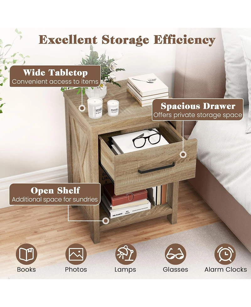 Slickblue Sleek Nightstand with Drawer and Bottom Shelf for Bedroom Organization