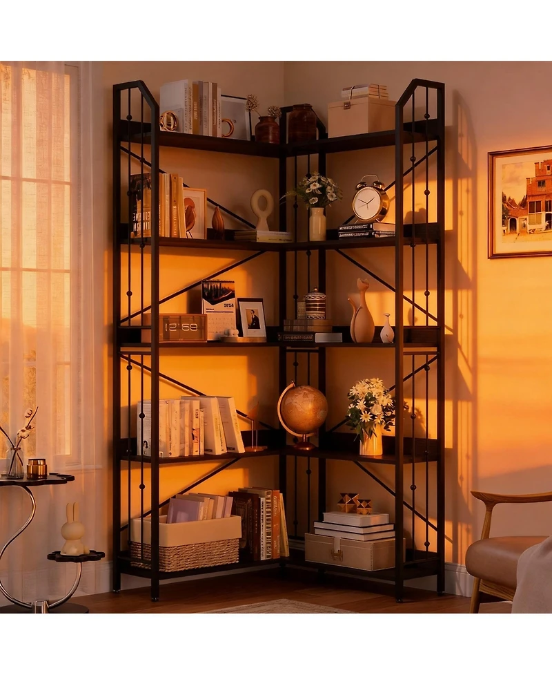 gaomon l-Shaped Corner Bookshelf, 5/-Tier Tall Bookcase, Industrial Storage Display Shelves for Living Room