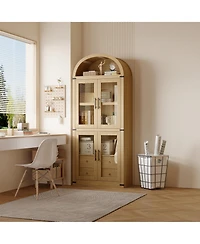 gaomon 71.7 Inch Tall Arched Bookcase, Glass Door Arched Cabinet with 2 Inner Drawers