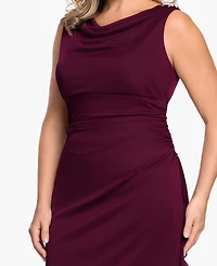 B&A By Betsy and Adam Plus Ruched Back Cowl Neck Ball Gown