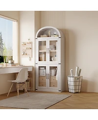 gaomon 71.7 Inch Tall Arched Bookcase, Glass Door Arched Cabinet with 2 Inner Drawers, Freestanding Arched Display Storage Cabinet
