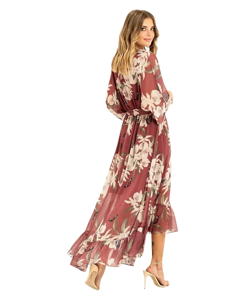 Yumi Women's Floral Print Midi Wrap Dress