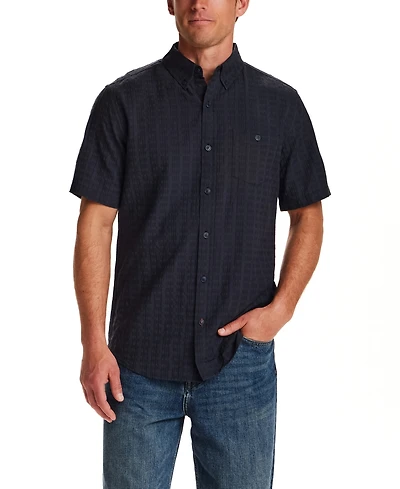 Weatherproof Vintage Men's Rectangular Texture Button-Down Short-Sleeve Shirt