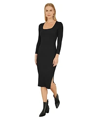 Yumi Women's Side Split Fitted Knit Midi Dress