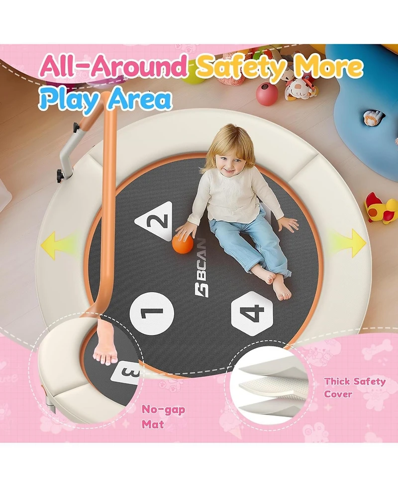 Bcan BT1 36" Toddler Trampoline, Astm Certified Foldable Kids Trampoline with Adjustable Handle, Indoor Outdoor Gift for 1-6 Years Old