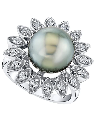 Cultured Tahitian Pearl (11mm) & White Topaz (5/8 ct. t.w.) Ring in Sterling Silver, Macy's Exclusive
