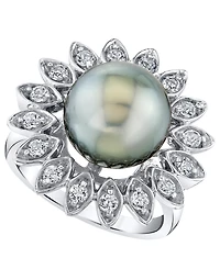 Cultured Tahitian Pearl (11mm) & White Topaz (5/8 ct. t.w.) Ring in Sterling Silver, Macy's Exclusive
