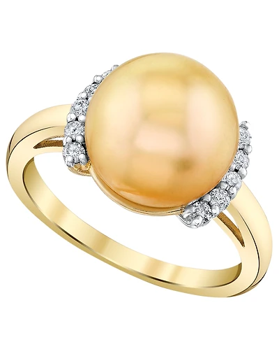 Macy's Cultured Golden South Sea Pearl (11mm) & Diamond (1/6 ct. t.w.) Ring in 10k Yellow Gold