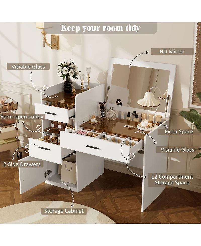 Streamdale Furniture 3-in-1 Flip Top Vanity Desk with Mirror, 3 Drawers and Hidden Storage