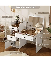 Streamdale Furniture 3-in-1 Flip Top Vanity Desk with Mirror, 3 Drawers and Hidden Storage