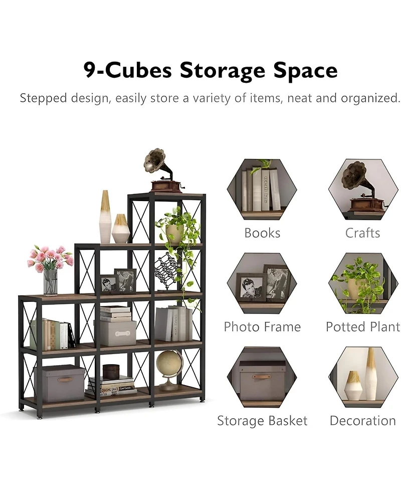 Slickblue L Shaped Ladder Bookshelf with 9 Cubes and 12 Storage Shelves