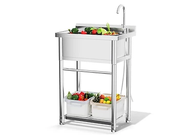 Aecojoy 24''x20'' Stainless Steel Utility Sink, Free Standing Single Bowl Commercial Kitchen Sinks with Faucet