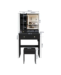 Streamdale Furniture Modern Vanity Desk with Led Mirror, 3 Drawers, Storage Shelves and Stool