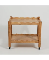 Streamdale Furniture 2-Tier Solid Rubberwood Rolling Side Table with Removable Tray