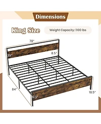 Slickblue Modern Industrial Bed Frame with Wood Headboard and Metal Base