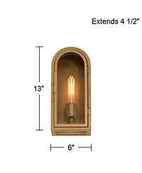 Possini Euro Design Alys 13inch High Industrial Outdoor Wall Light Fixture Mount Porch House Weatherproof Aged Brass Finish