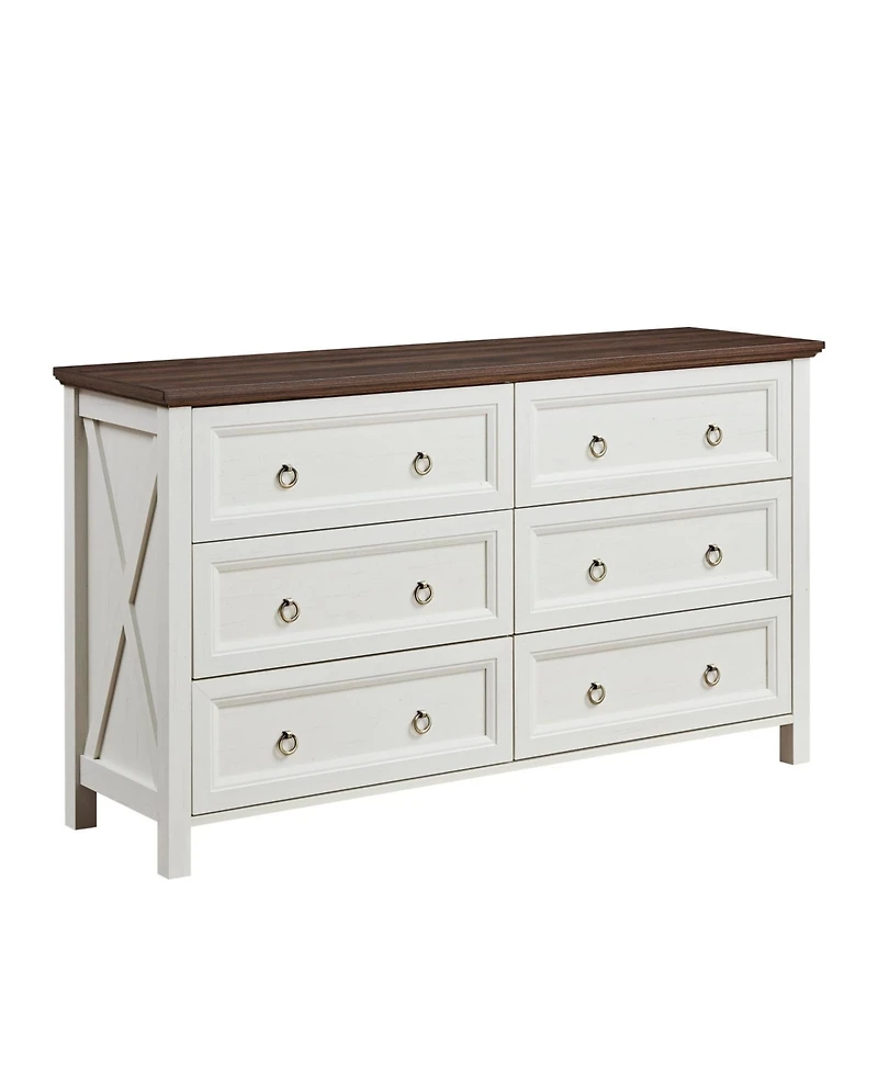 Rainsken Farmhouse 6 Drawers Dresser for Bedroom, Wood Rustic Dresser Tv Stand, for Bedroom, Living Room,Hallway