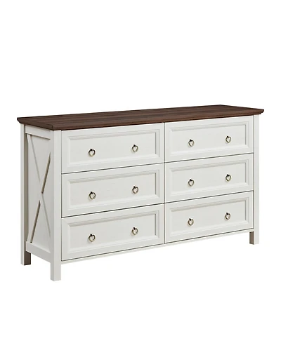 Rainsken Farmhouse 6 Drawers Dresser for Bedroom, Wood Rustic Dresser Tv Stand, for Bedroom, Living Room,Hallway