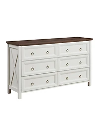 Rainsken Farmhouse 6 Drawers Dresser for Bedroom, Wood Rustic Dresser Tv Stand, for Bedroom, Living Room,Hallway