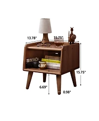 Rainsken Solid Wood Nightstand, Mid Century Modern Bedside Table with Open Storage Shelf for Bedroom, Living Room