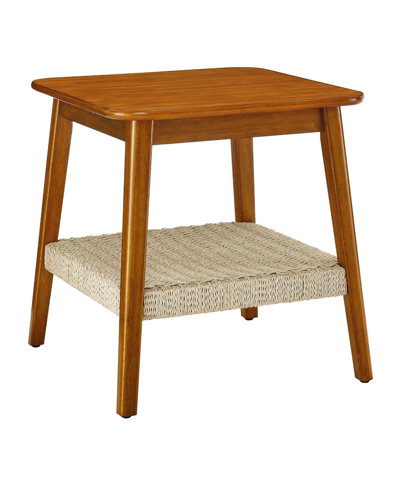Rainsken 23" Square Wooden End Table with Woven Storage Shelf, Mid-Century Bedside Table, Nightstand for Living Room, Bedroom, Office